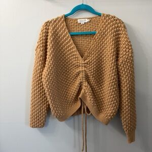 Molly Bracken Tan Popcorn Knit V Neck Long Sleeve Sweater